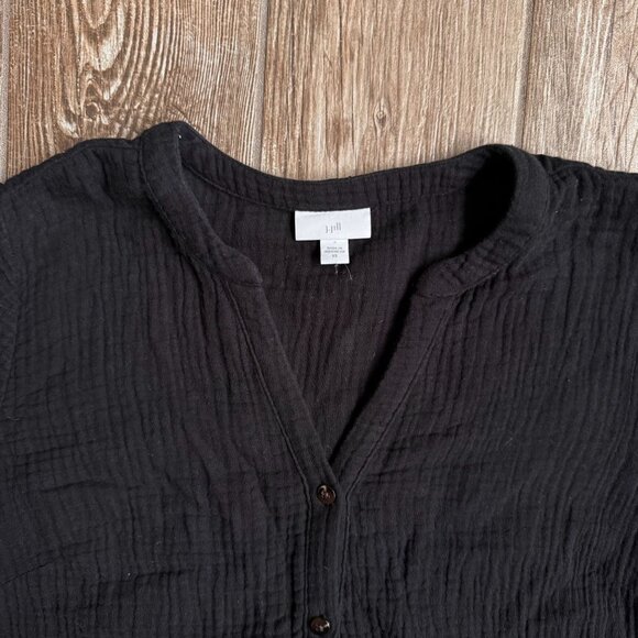 J Jill Dress Womens XS Black Cotton Tiered Drop‎ Waist Button Oversized Shirt - Picture 5 of 7